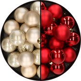 32x stuks kunststof kerstballen mix van champagne en rood 4 cm - Kerstversiering