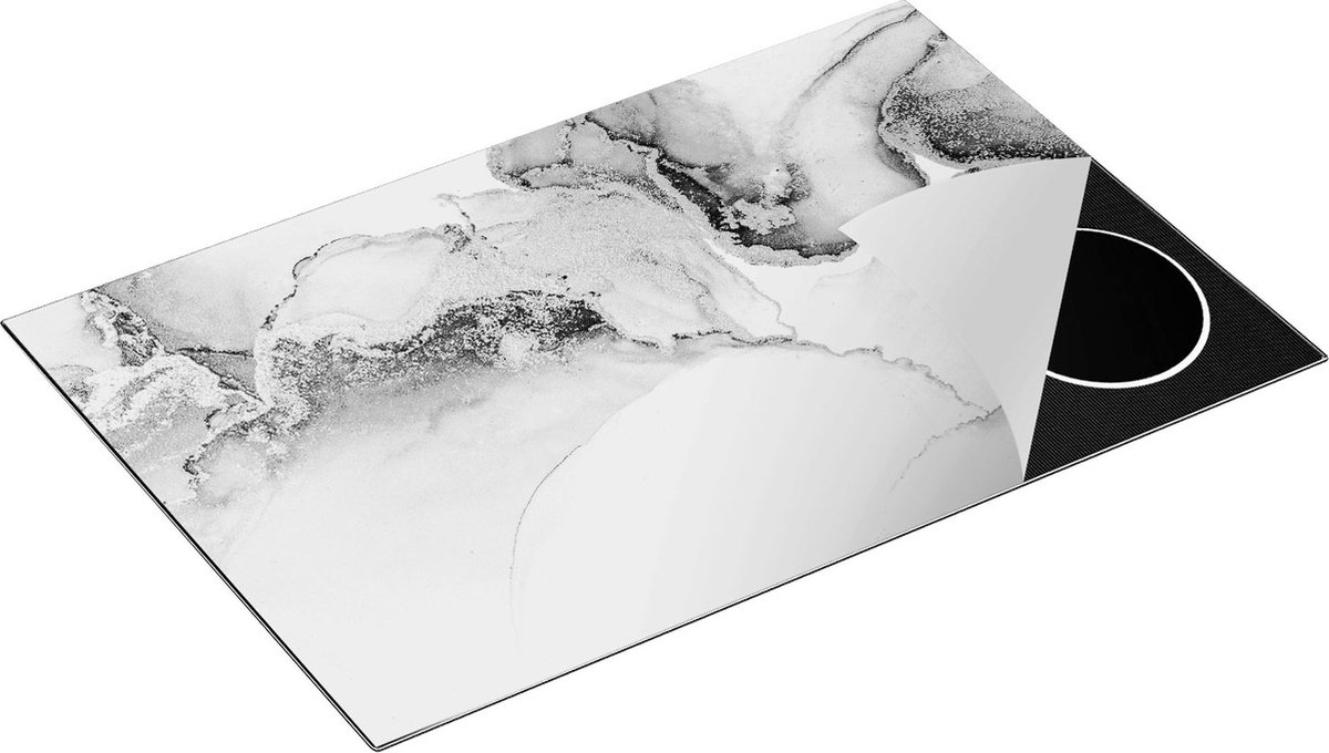 Chefcare Inductie Beschermer Abstracte Kunst - Roze Marmer - Zwart Wit - 78x52 cm - Afdekplaat Inductie - Kookplaat Beschermer - Inductie Mat