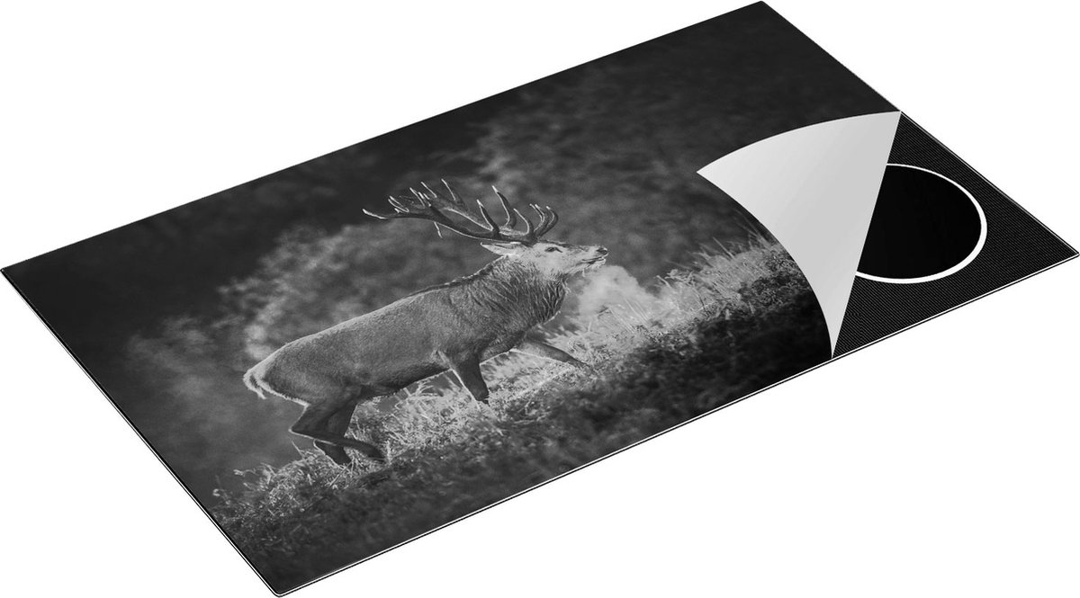 Chefcare Inductie Beschermer Hert in het Gras met Mist - Zwart Wit - 90x55 cm - Afdekplaat Inductie - Kookplaat Beschermer - Inductie Mat