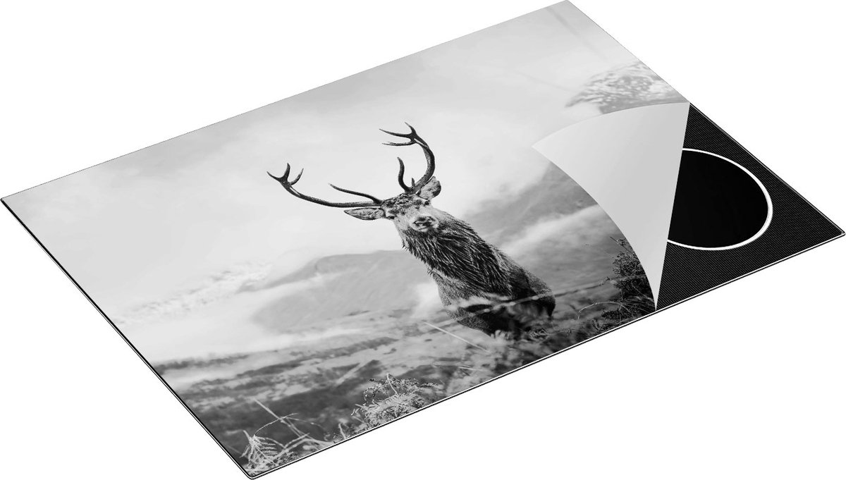 Chefcare Inductie Beschermer Hert in de Bergen - Zwart Wit - 75x52 cm - Afdekplaat Inductie - Kookplaat Beschermer - Inductie Mat