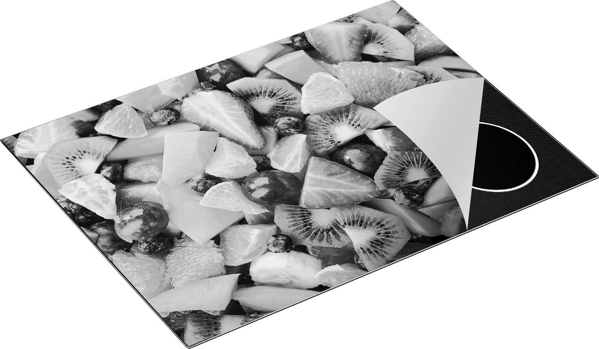 Chefcare Inductie Beschermer Diverse Kleurrijke Fruit Achtergrond - Zwart Wit - 70x50 cm - Afdekplaat Inductie - Kookplaat Beschermer - Inductie Mat