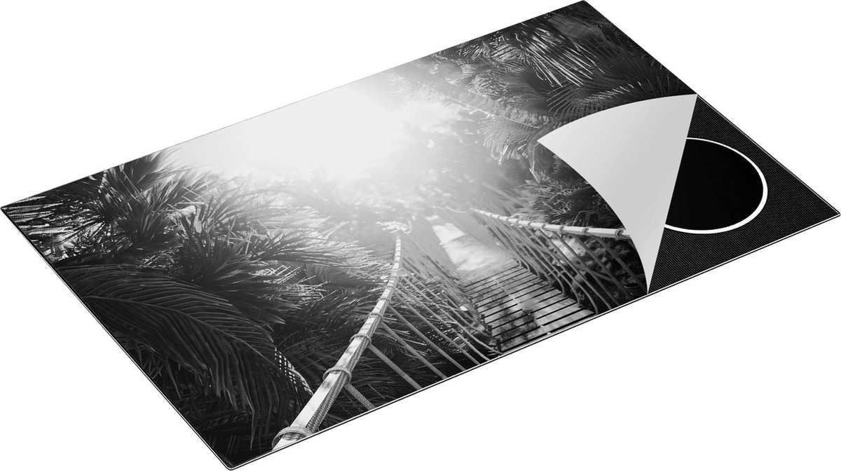 Chefcare Inductie Beschermer Houten Brug in de Tropische Jungle - Zwart Wit - 85x55 cm - Afdekplaat Inductie - Kookplaat Beschermer - Inductie Mat