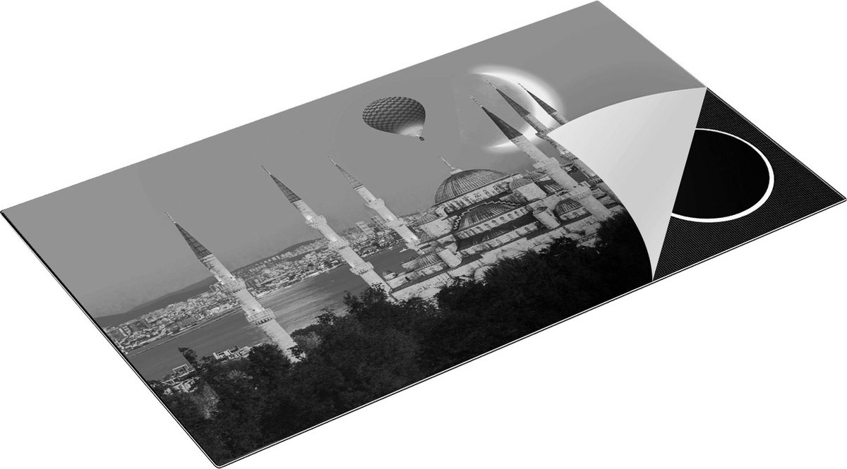 Chefcare Inductie Beschermer Sultan Ahmetmoskee in Istanbul - Zwart Wit - 90x52 cm - Afdekplaat Inductie - Kookplaat Beschermer - Inductie Mat