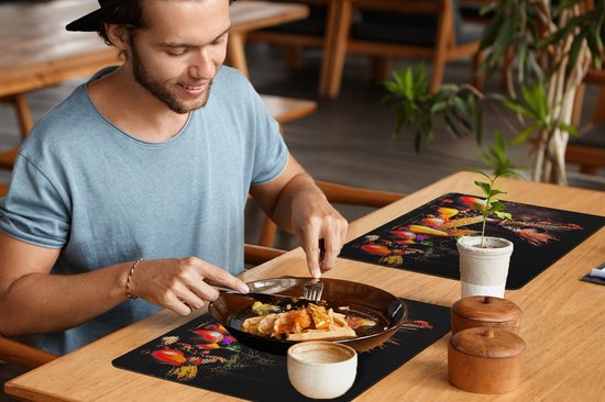 Set de Table - Napperons de Table en Plastique - Légumes - Fruits - Rustique - Table - 45x30 cm - 6 pièces - Résistant à la Chaleur - Antidérapant - Tapis - Amovible