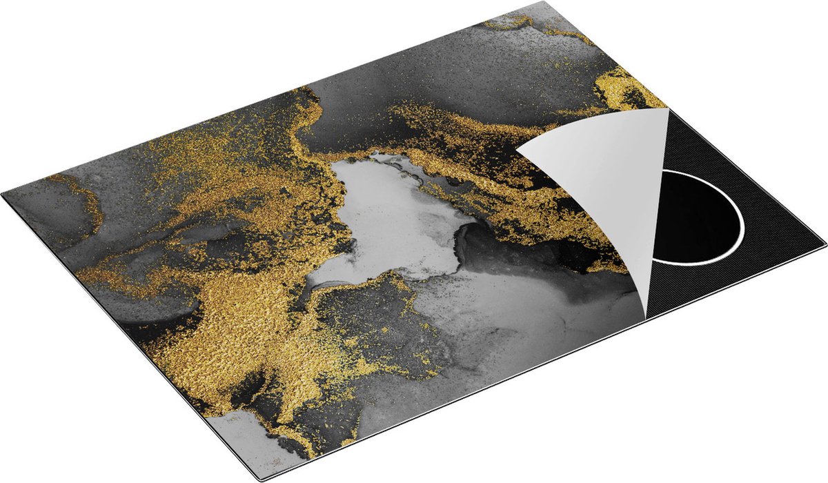 Chefcare Inductie Beschermer Abstracte Kunst - Donker Goud Marmer - 70x52 cm - Afdekplaat Inductie - Kookplaat Beschermer - Inductie Mat