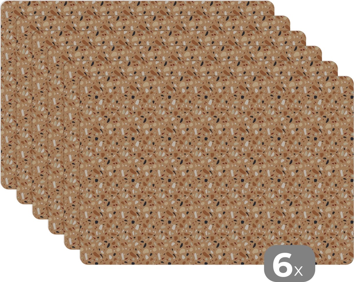 Placemat - Placemats kunststof - Patroon - Structuur - Terazzo - 45x30 cm - 6 stuks - Hittebestendig - Anti-Slip - Onderlegger - Afneembaar