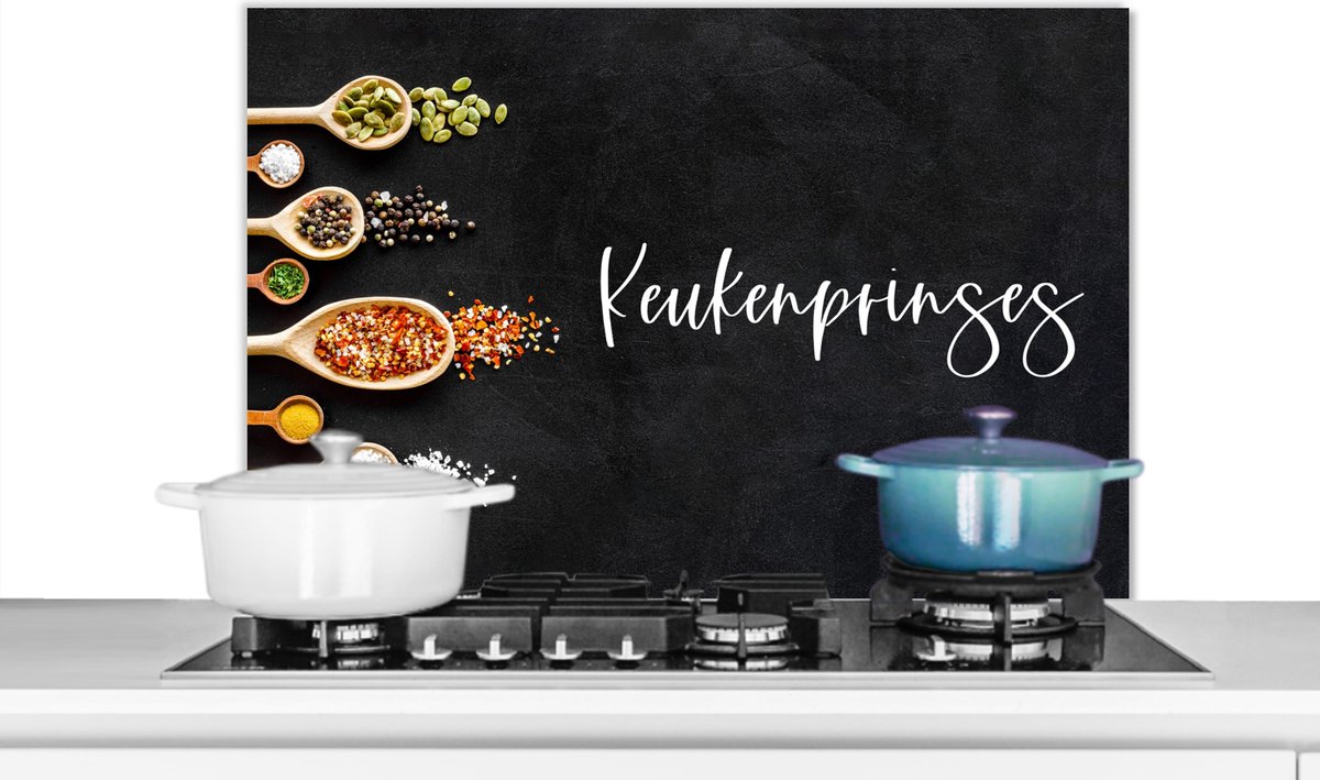 Spatscherm keuken 80x55 cm - Kookplaat achterwand Keukenprinses - Keuken - Quotes - Vrouwen - Spreuken - Muurbeschermer - Spatwand fornuis - Hoogwaardig aluminium