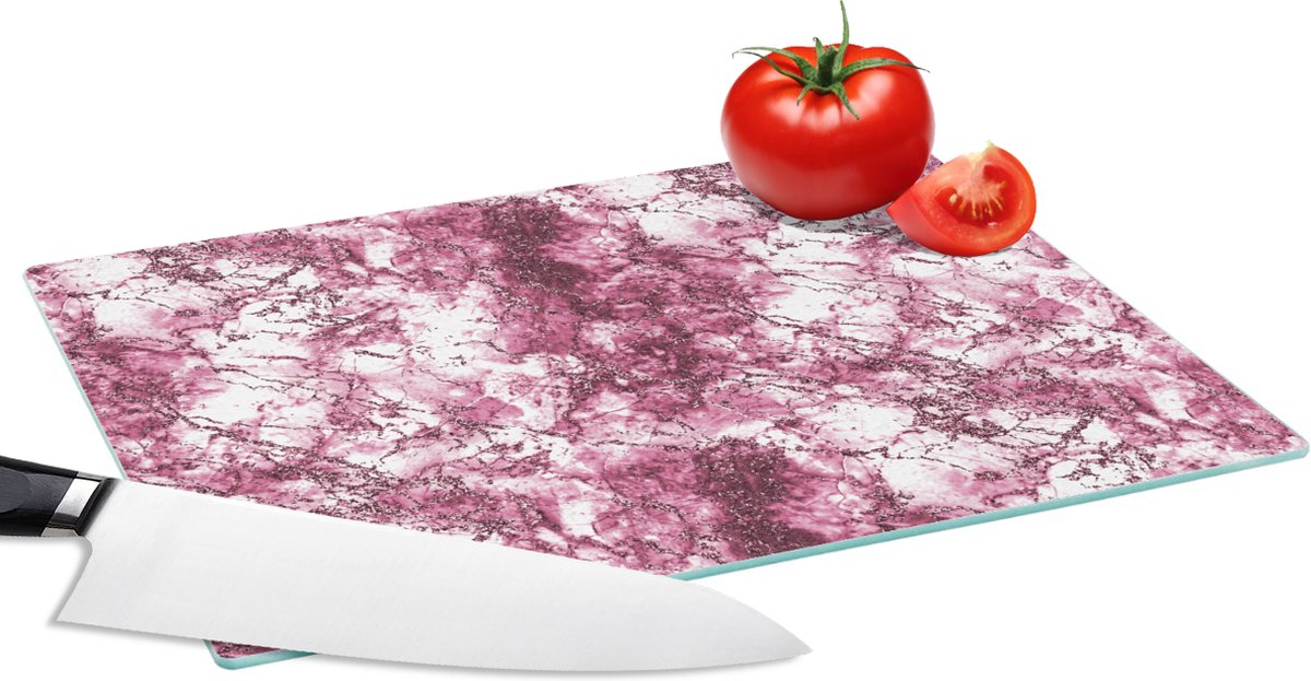 Glazen Snijplank - 28x20 - Marmer - Roze - Luxe - Snijplanken Glas