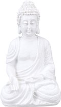 Relaxdays Boeddha beeld - tuinbeeld - zittend - 18 cm - zen-decoratie - polyresin - wit