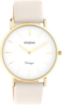 OOZOO Vintage series - Gouden horloge met licht taupe leren band - C20253