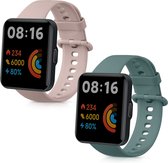 kwmobile 2x armband geschikt voor Xiaomi Redmi Watch 2 Lite - Bandjes voor fitnesstracker in donkergroen / oudroze