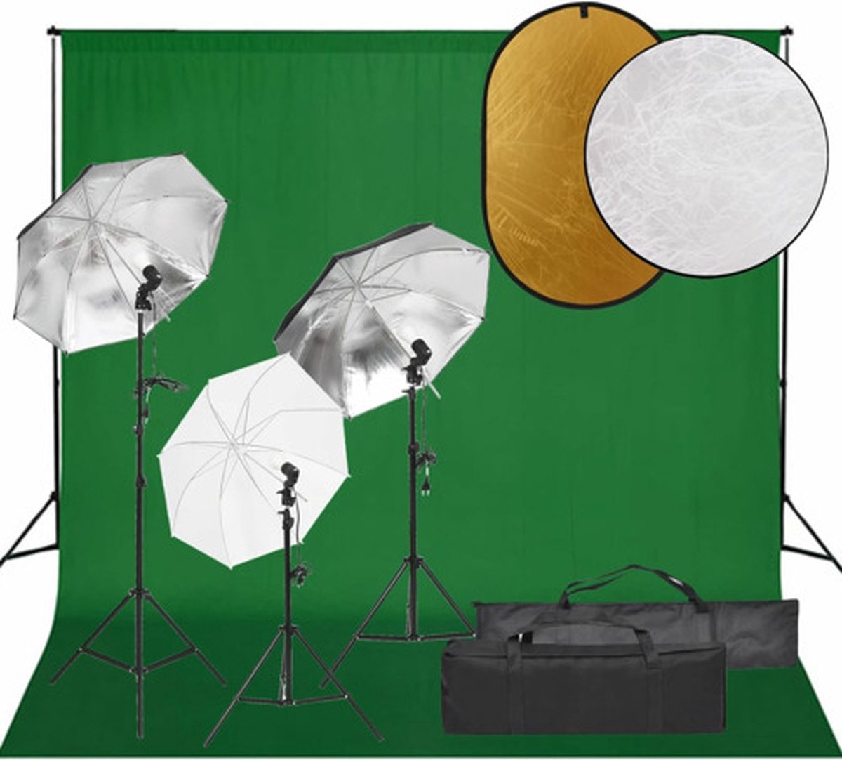 vidaXL - Fotostudioset - met - verlichtingsset, - achtergrond - en - reflector