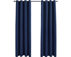 vidaXL - Gordijn - verduisterend - met - metalen - ringen - 2 - st - 140x175 - cm - blauw