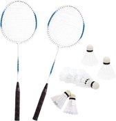 Badminton set blauw/wit met 8x shuttles en opbergtas voor volwassenen