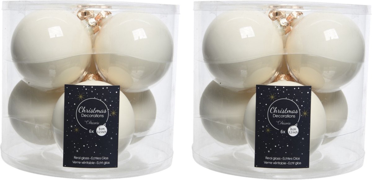Decoris Kerstballen - 24 stuks - witte wollen - 8 cm - glazen kerstversiering