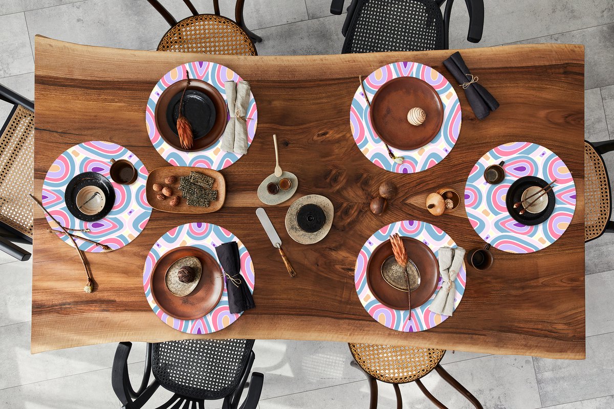 Ronde placemats - Onderlegger - Placemats rond - Patroon - Agaat - Retro - Paars - 6 stuks