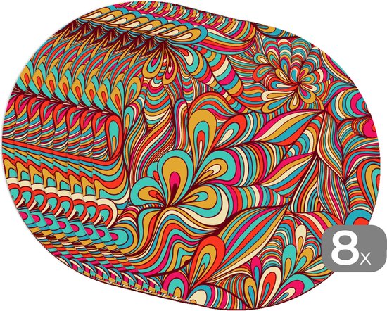 Sets de table ronds - Sous-couche - Napperons ronds - Design - Années 1970 - Fantasy - Couleur - 8 pièces