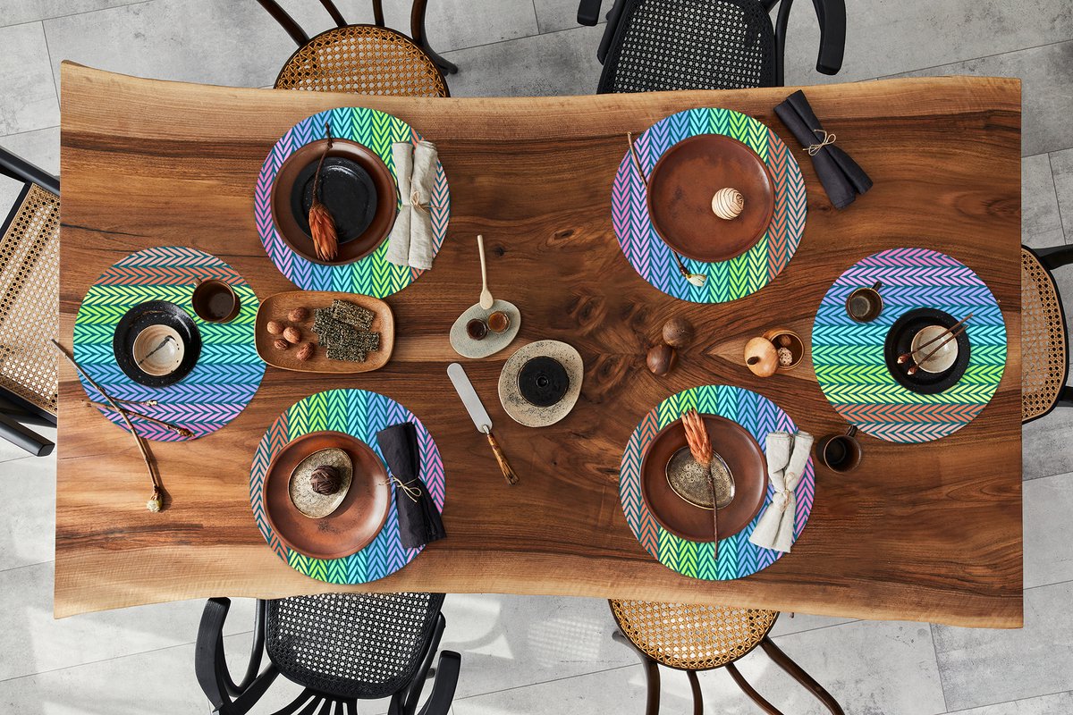 Ronde placemats - Onderlegger - Placemats rond - Regenboog - Patroon - Pastel - 6 stuks