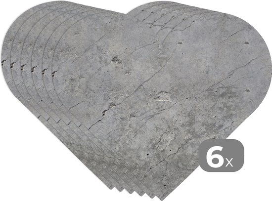 Onderleggers - Placemats - Placemats hartje - Patronen - Beton print - Oud - 6 stuks