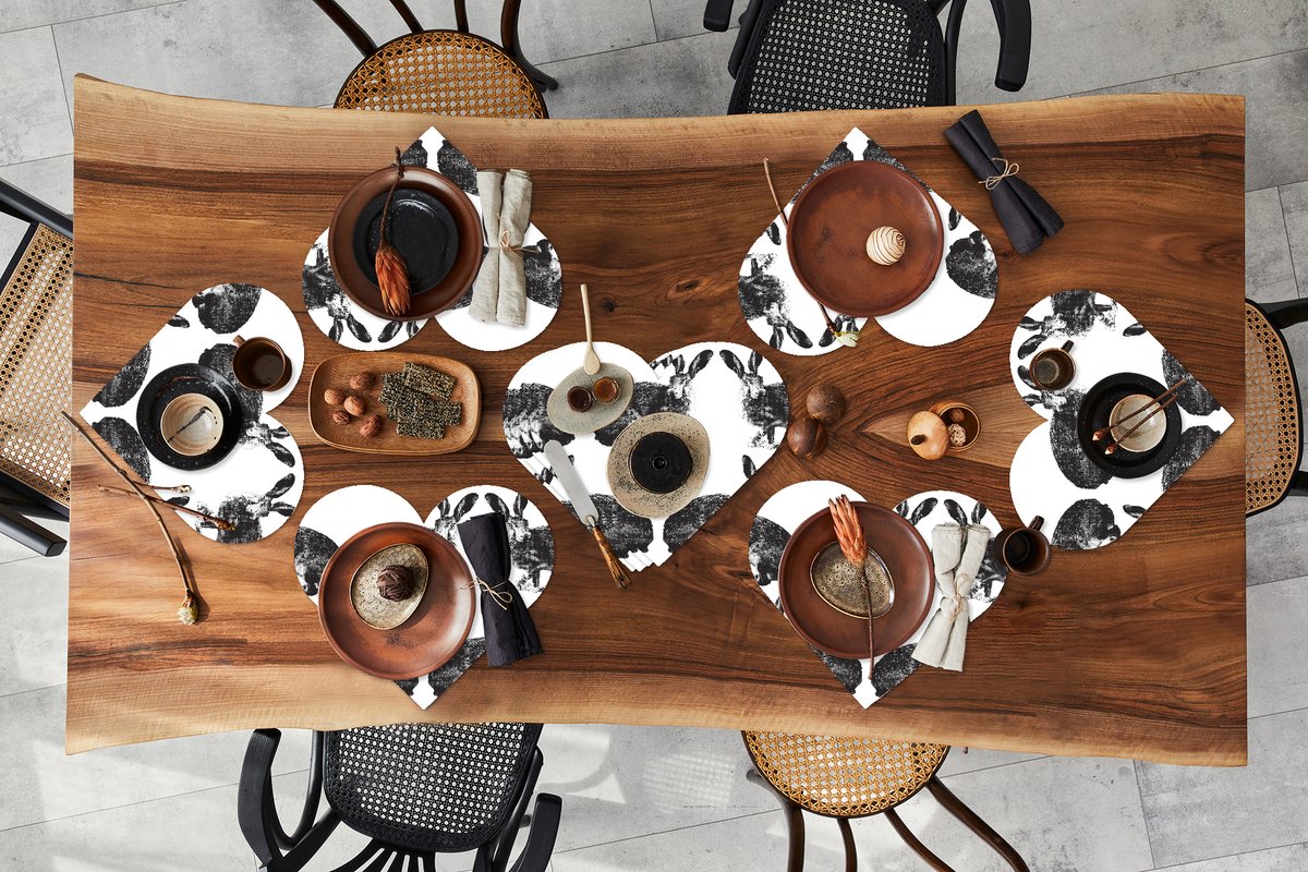 Onderleggers - Placemats - Placemats hartje - Vintage - Design - Konijn - Dieren - 10 stuks