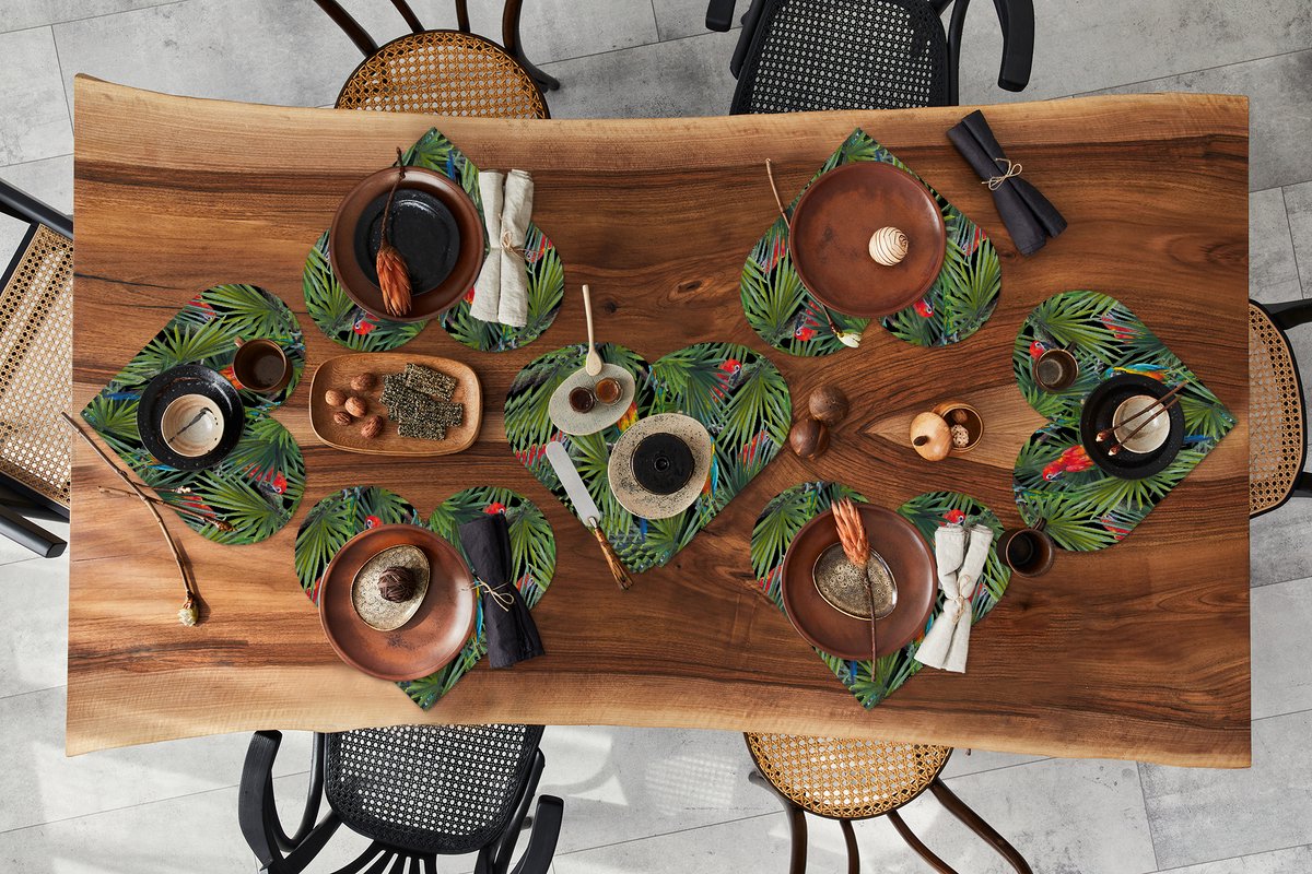 Onderleggers - Placemats - Placemats hartje - Papegaai - Jungle - Patronen - 10 stuks