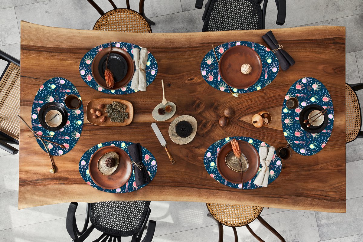 Placemats ovaal - Onderleggers - Ovale placemats - Design - Dieren - Kwallen - 6 stuks