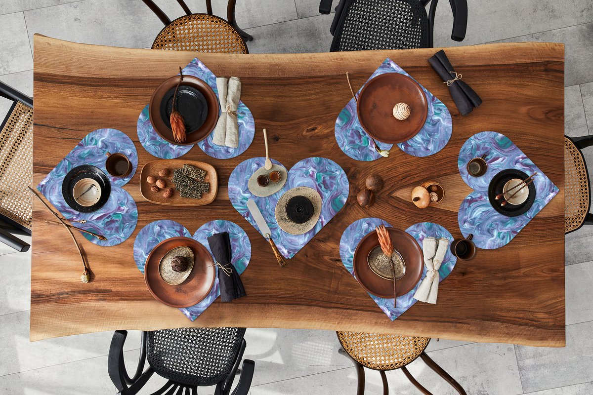 Onderleggers - Placemats - Placemats hartje - Marmer print - Verf - Abstract - Patronen - 8 stuks