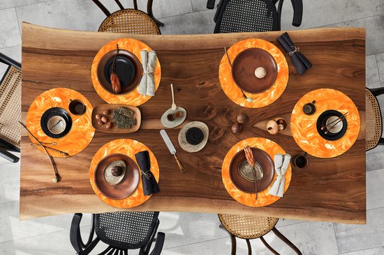 Sets de table ronds - Dessous de verre - Napperons ronds - Oranje - Imprimé marbré - Peinture - 6 pièces