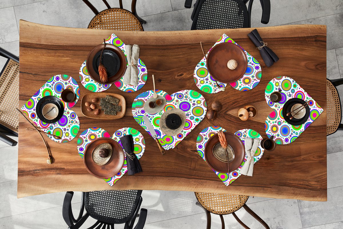 Onderleggers - Placemats - Placemats hartje - Patroon - Stippen - Cirkel - 10 stuks