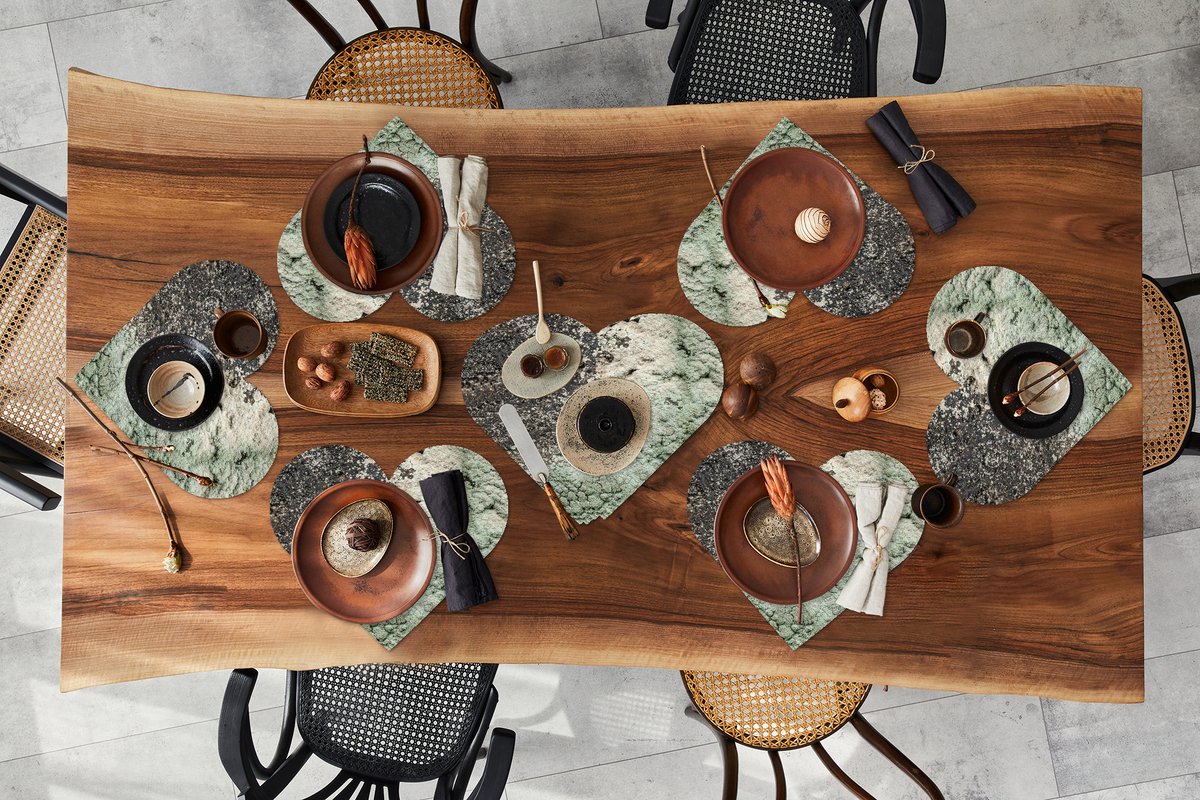 Onderleggers - Placemats - Placemats hartje - Mos - Grijs - Groen - 10 stuks