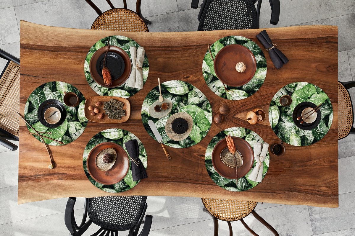 Ronde placemats - Onderlegger - Placemats rond - Bladeren - Planten - Groen - 10 stuks