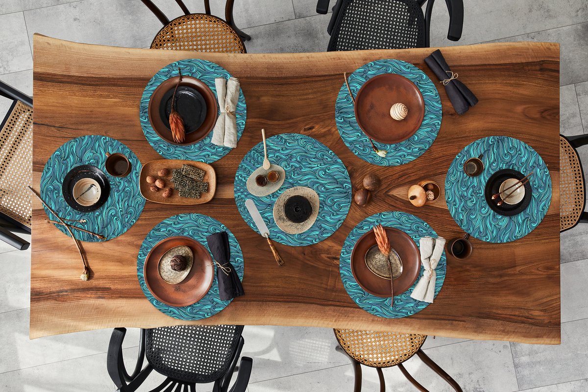 Ronde placemats - Onderlegger - Placemats rond - Waves - Patronen - Water - 10 stuks