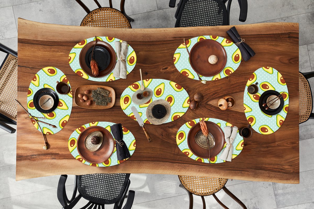 Placemats ovaal - Onderleggers - Ovale placemats - Avocado - Patronen - Stippen - 8 stuks