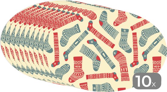 Napperons de table ovales - Sets de table - Sets de table ovales - Noël - Chaussettes - Motifs - 10 pièces - Noël - Cadeau - Cadeau de Noël homme, femme et enfant