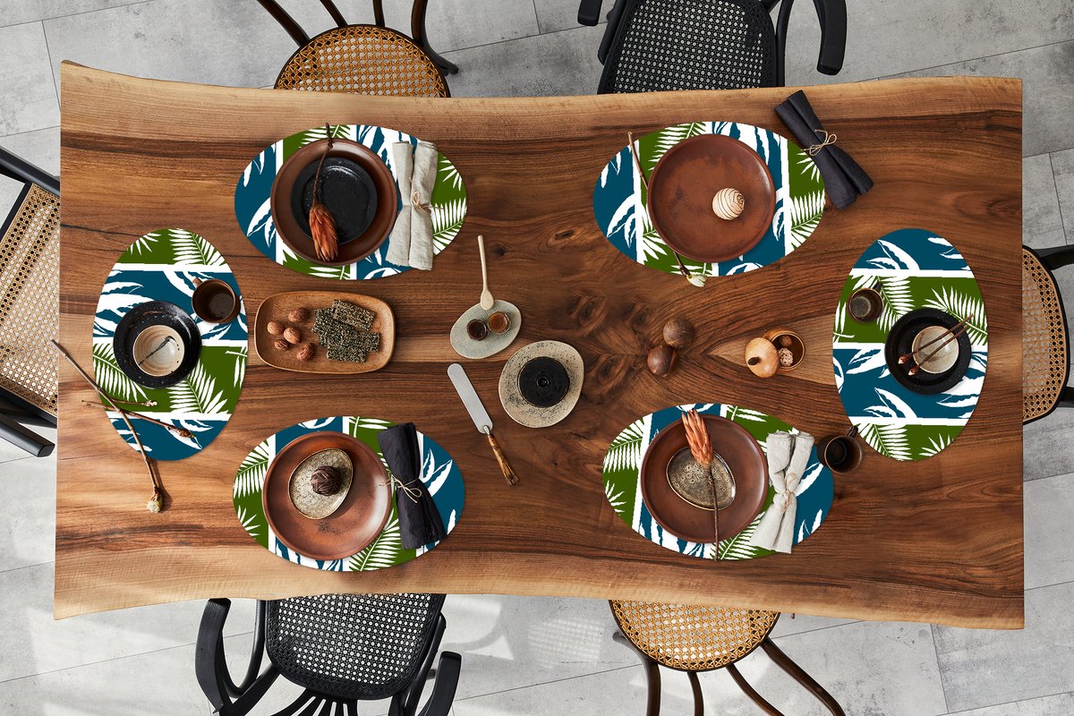 Placemats ovaal - Onderleggers - Ovale placemats - Bladeren - Tropisch - Design - Hawaii - 6 stuks