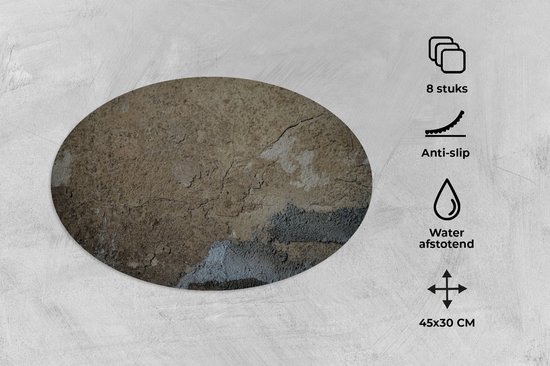 Napperons de table ovales - Dessous de verre - Sets de table ovales - Mur - Marron - Grijs - 8 pièces