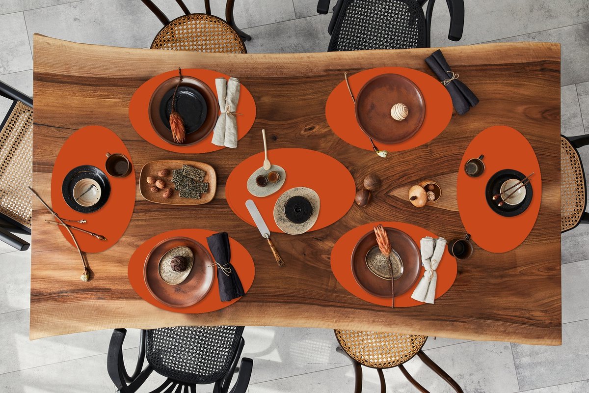 Placemats ovaal - Onderleggers - Ovale placemats - Sienna - Aarde - Kleuren - Effen - 8 stuks