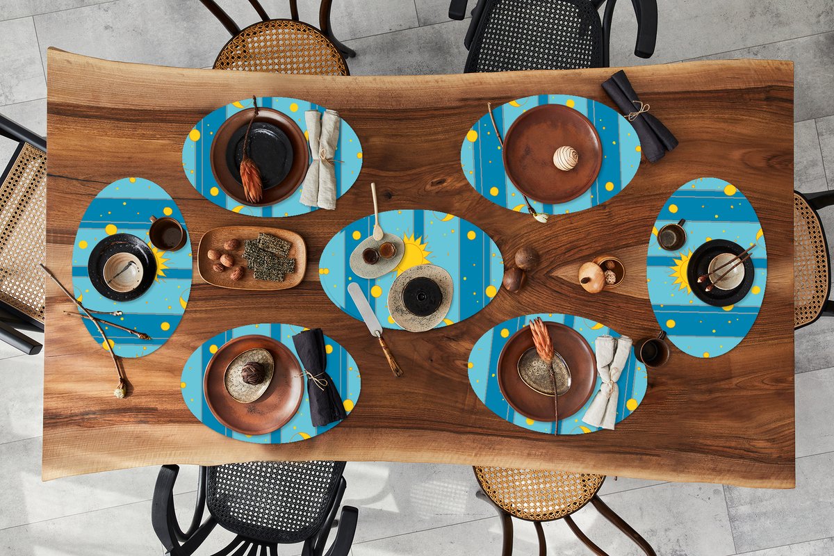 Placemats ovaal - Onderleggers - Ovale placemats - Zon - Maan - Design - 8 stuks