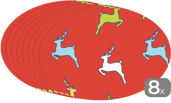 Napperons ovales - Sets de table - Sets de table ovales - Motif - Cerf - Rouge - 8 pièces