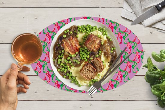 Napperons ovales - Sets de table - Sets de table ovales - Cerf - Motif - Violet - 8 pièces