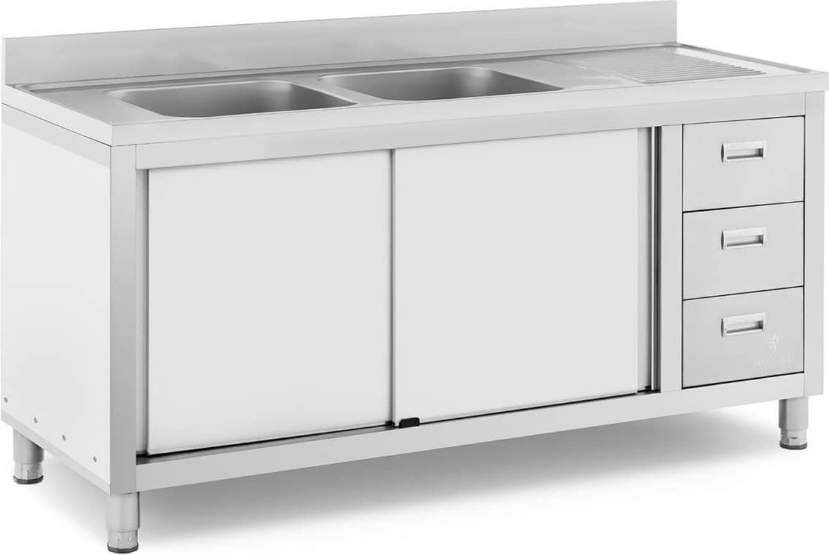 Royal Catering Wastafel kast - 2 Basin - Royal Catering - roestvrij staal - 400 x 400 x 300 mm