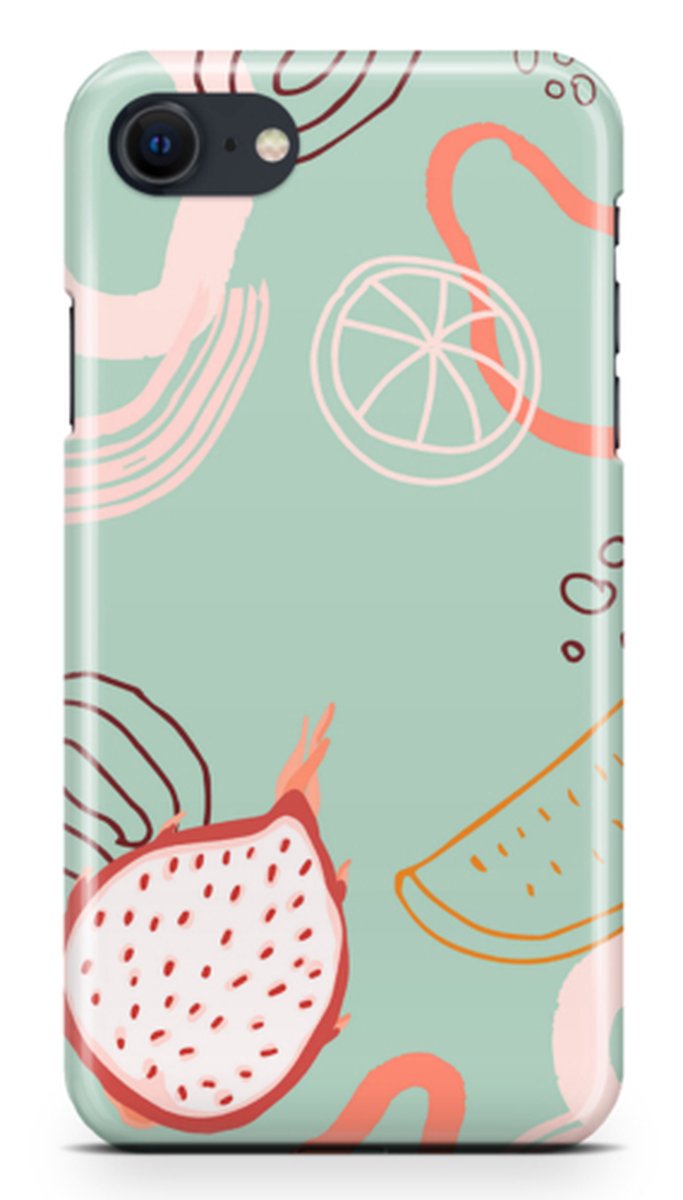 Telefoonhoesje geschikt voor Apple iPhone SE - Premium Hardcase - Dun en glanzend - Foodcollectie - Fruity Linework - Beige
