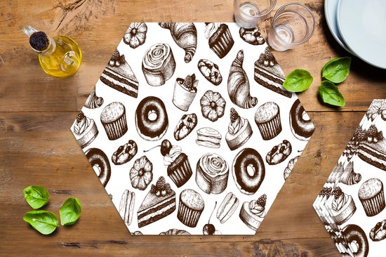Napperons de table hexagon - Sets de table sets de table - Set de table hexagone - Pain - Pâtisserie - Vintage - Design - 8 pièces