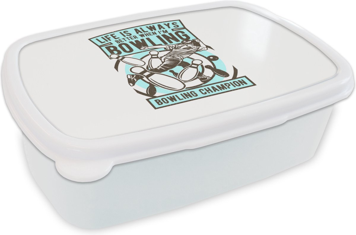 Broodtrommel Wit - Lunchbox - Brooddoos - Bowling - Sport- Vintage - 18x12x6 cm - Volwassenen