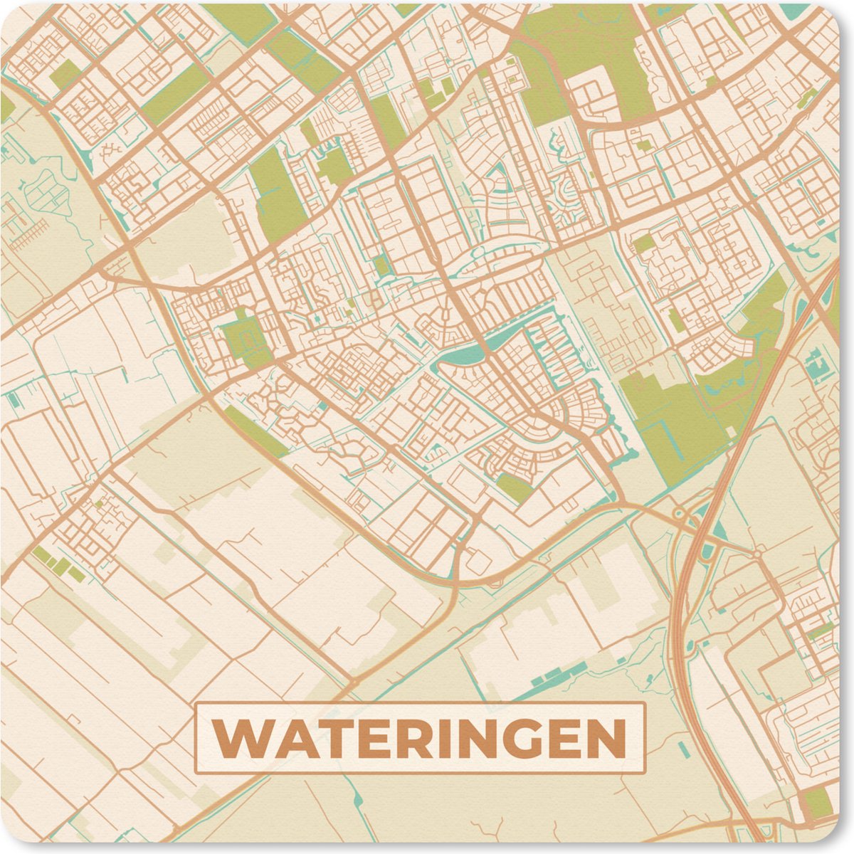 Muismat 20x20 cm - Mousepad Wateringen - Plattegrond - Kaart - Stadskaart - Muismatten - Stadskaart