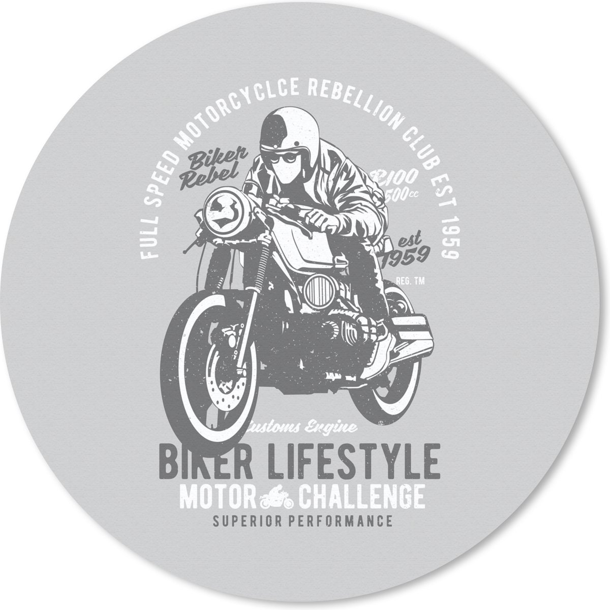 Muismat rond 20x20 cm - Mousepad Mancave - Motor - Motorhelm - Vintage - Ronde muismatten