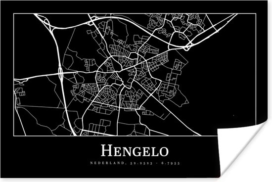 Poster Hengelo - Stadskaart - Kaart - Plattegrond - 90x60 cm