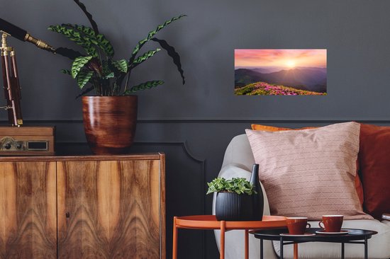 Poster Fleurs - Berg - Coucher de soleil - Paysage - 40x20 cm