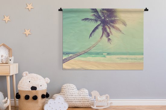 Tenture murale - Tissu mural - Rétro - Palmier - Soleil - Été - 120x90 cm - Tapisserie murale