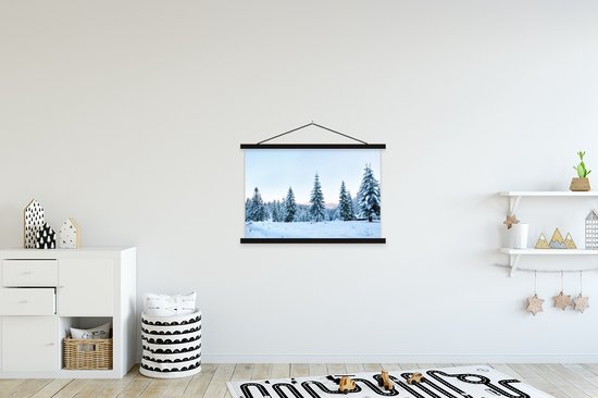 Porte-affiche avec affiche - Affiche scolaire - Hiver - Neige - Arbres - 90x60 cm - Lattes noires